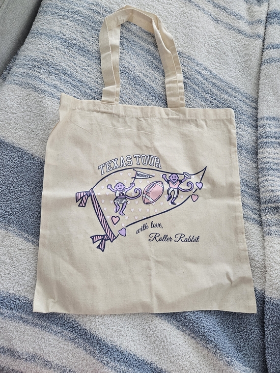 Roller Rabbit Handbags - Roller Rabbit Natural Canvas Tote with Pink and Purple Texas Tour Graphic